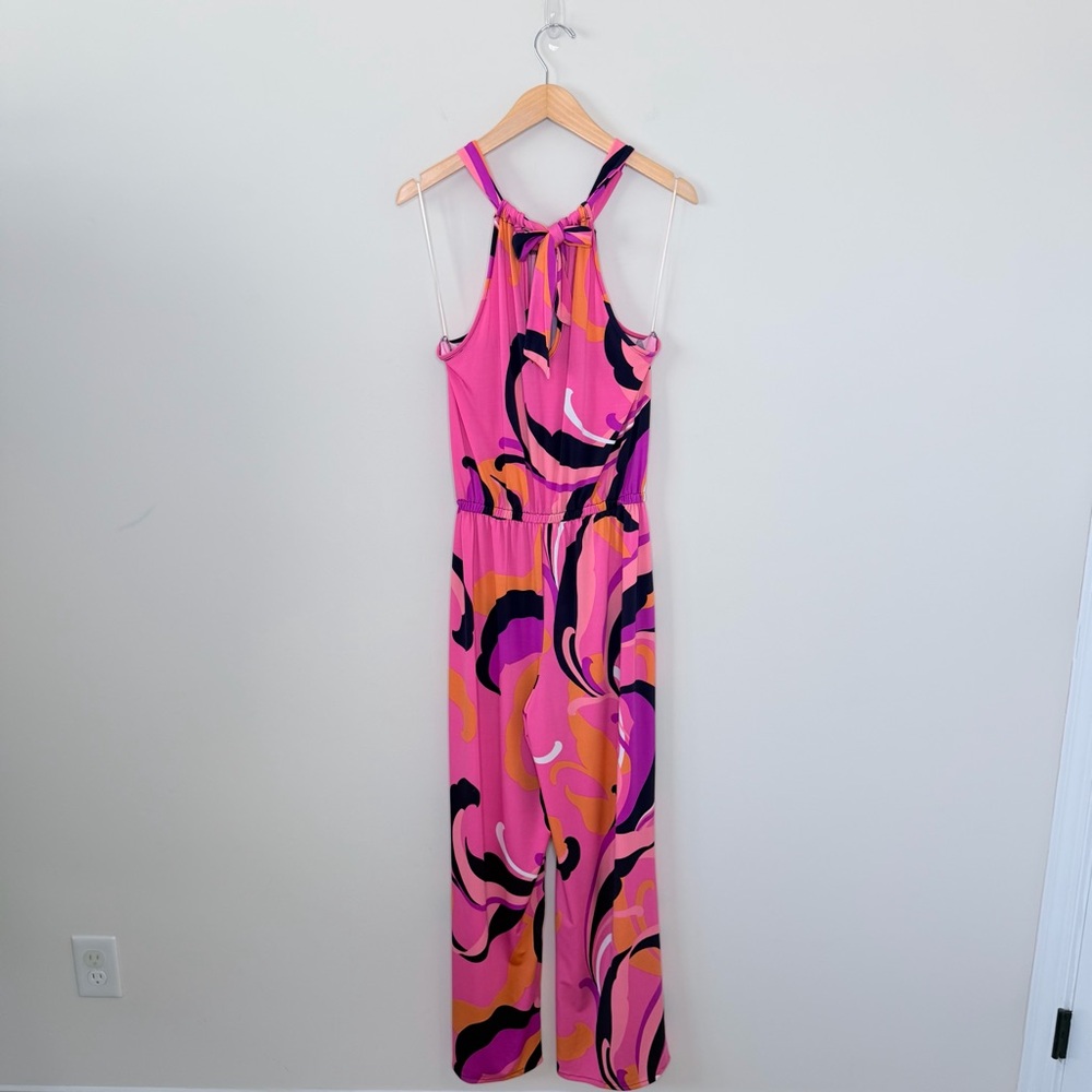Trina by Trina Turk Tropical Print Halter Juju Jumpsuit vacation artsy resort - Picture 7 of 10
